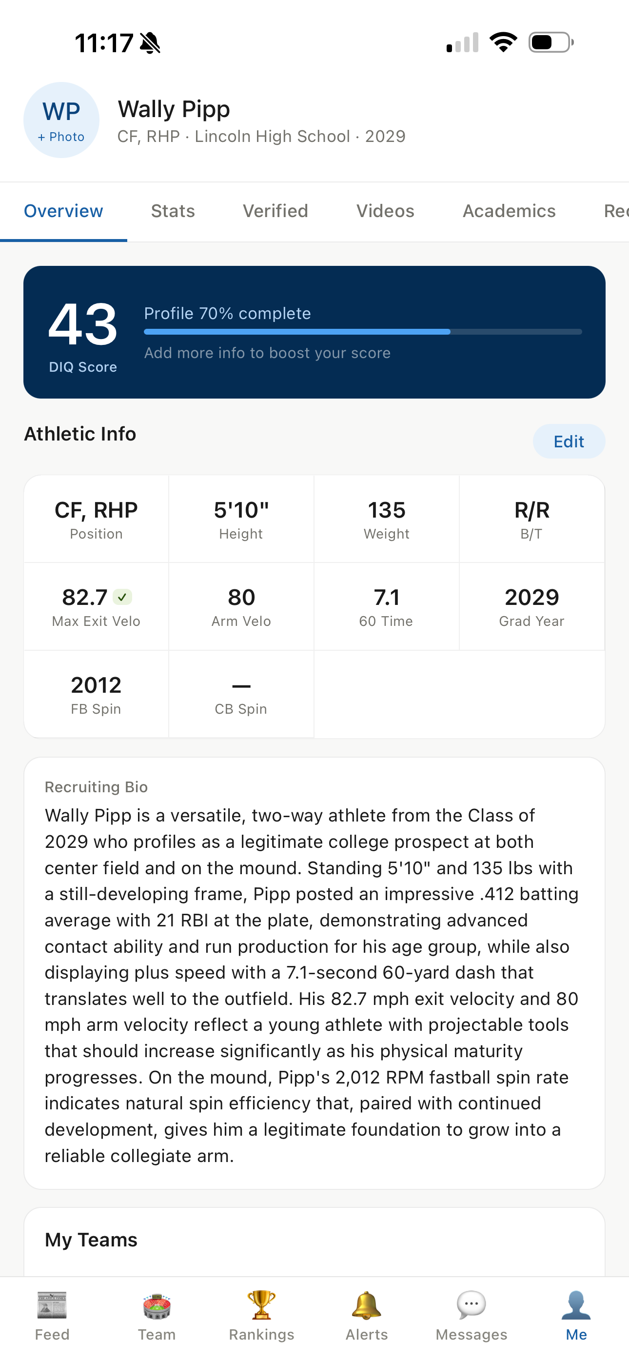 Verified DIQ Score & recruiting profile